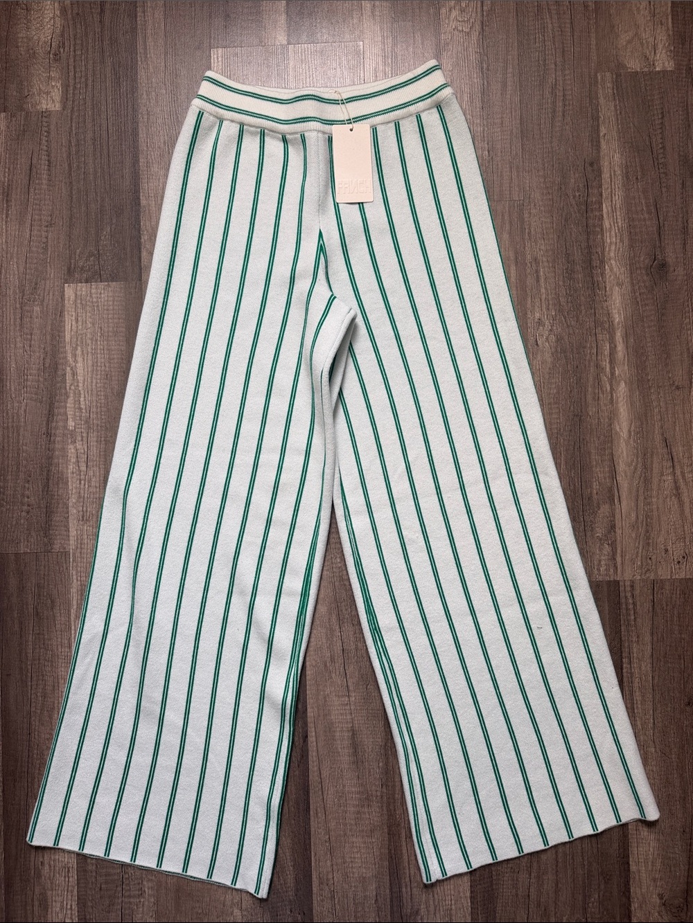 NWT FRNCH Paris Wide-Leg Knit Pants in White and Green